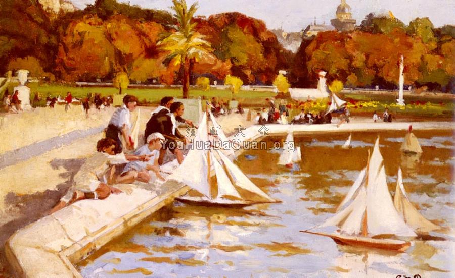Children Sailing Their Boats In The Luxembourg Gardens - 保罗·米歇尔·杜佩